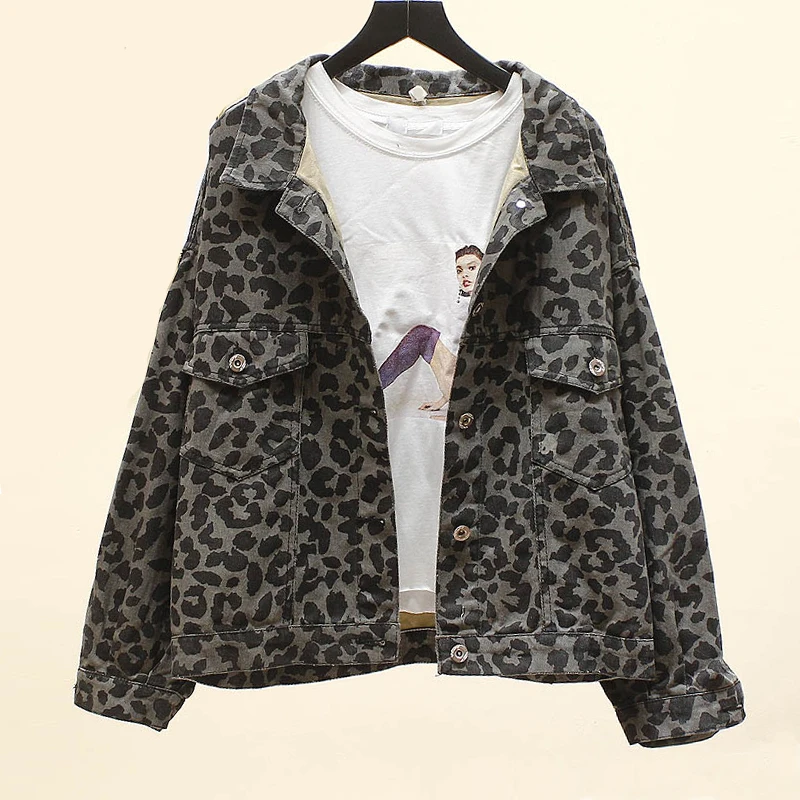 Весенняя винтажная леопардовая джинсовая куртка, пальто, женская однобортная джинсовая куртка с рукавом «летучая мышь», женские куртки Harajuku, верхняя одежда