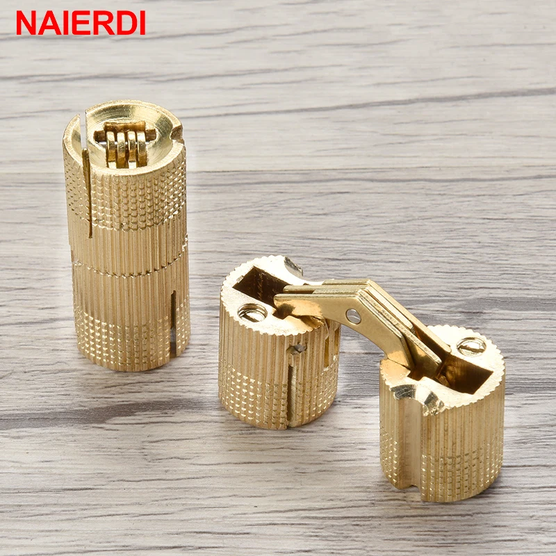 NAIERDI Copper Brass Furniture Hinges 8-18mm Cylindrical Hidden Cabinet Concealed Invisible Door Hinges For Hardware Gift Box