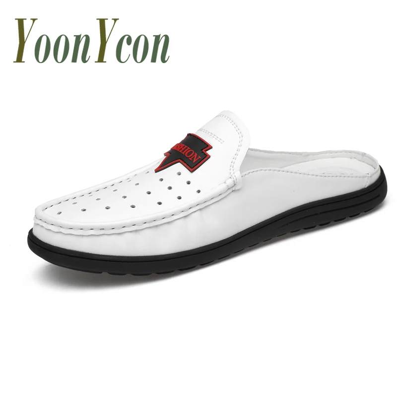 

Mens Loafers Shoes Size 39-46 Summer Men Loafers Slippers Slip-On Lazy Shoes Black White Half Drag Male Walking Shoes Casual