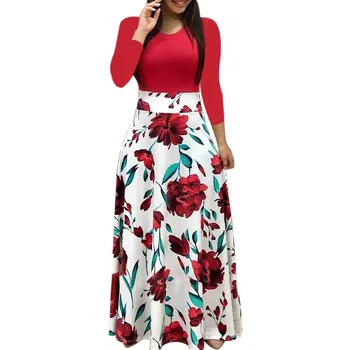 

Autumn Dress Fashion HOT Women Long Sleeve Floral Boho Print O-Neck Empire Long Maxi Ladies Casual Dress Freeship 6 Color платье