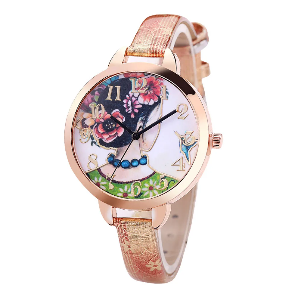 

FanTeeDa Leather Women's Watch #FD043 Simple Digital Scale Girl's Seal Stainless Steel Dial Casual Quartz Wrist Watch montre a5