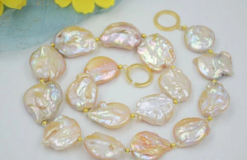 

Miss charm Jew.618 22mm pink BAROQUE COIN KESHI REBORN PEARL BEAD NECKLACE