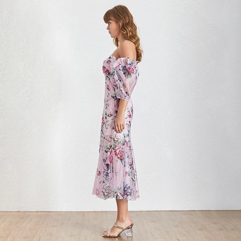 TWOTWINSTYLE-Summer-Beach-Style-Print-Women-Dress-Off-Shoulder-Puff-Sleeve-High-Waist-Slim-Split-Midi (1)