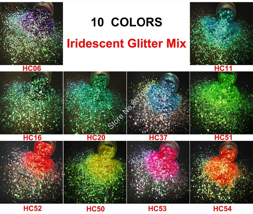 10 переливчатая Радуга цветов Блеск для ногтей микс шестиугольные Блестки Форма для дизайна ногтей Тело Макияж Блестки для рукоделия FacePainting DIY