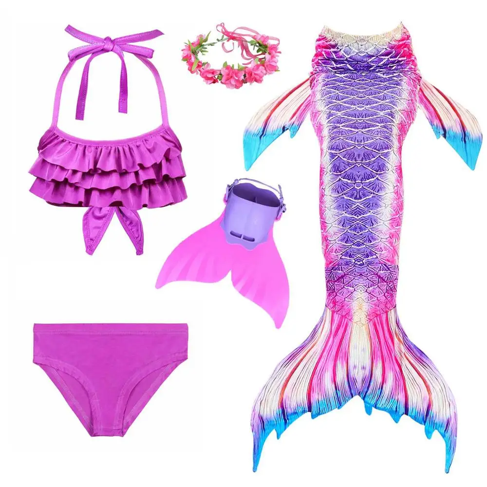Купальный костюм с хвостом русалки для девочек; купальный костюм с хвостом русалки для маленьких детей; детский купальный костюм с цветком плавника - Цвет: Mermaid 7 -5pcs