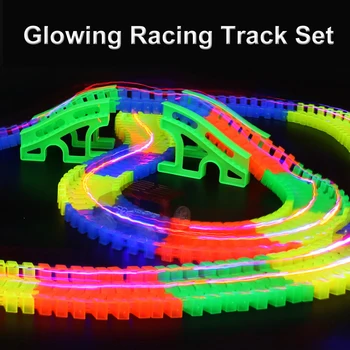 

Railway Track Set DIY Assembly Flexible 150/165/220/240pcs Glowing Racing Tracks with LED Light Cars Vehicle Toys for Children