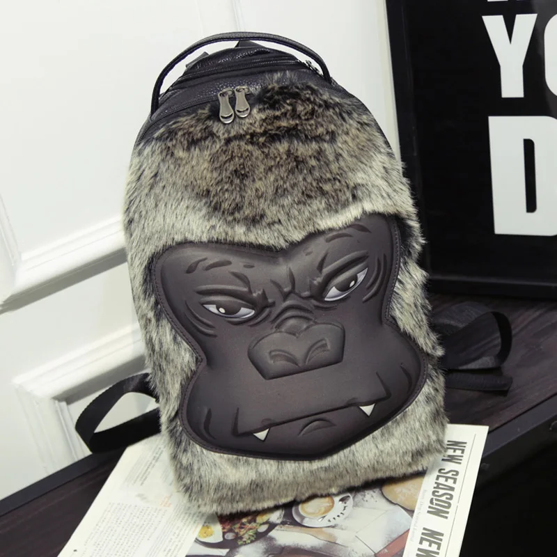 

3D stereo gorilla backpack and trend of Korean students' personality new large capacity Pu Backpack Bag