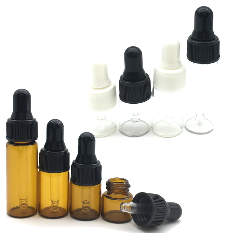

5pcs/lot 1ml 2ml 3ml 5ml Small Amber Perfume Bottles Small Dropper Vial For Essential Oil Glass Bottles