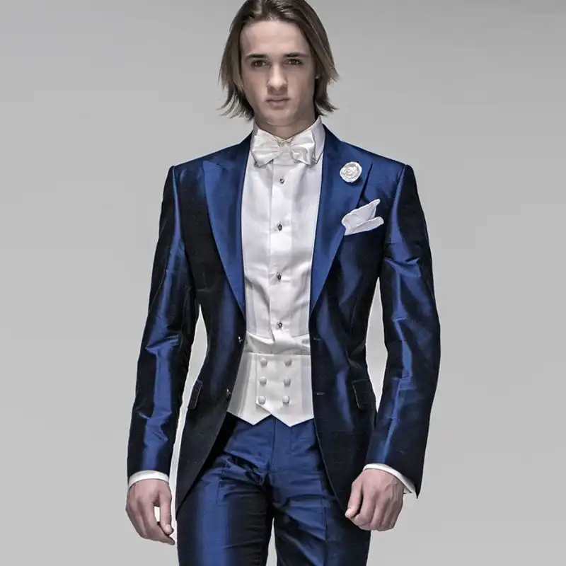 Traje De Saten Azul Marino Italiano Brillante Para Hombre Trajes De Boda Formales De Corte Delgado Para Caballeros Para Hombre Chaqueta De Esmoquin De 2 Piezas Chaqueta Pantalones Aliexpress