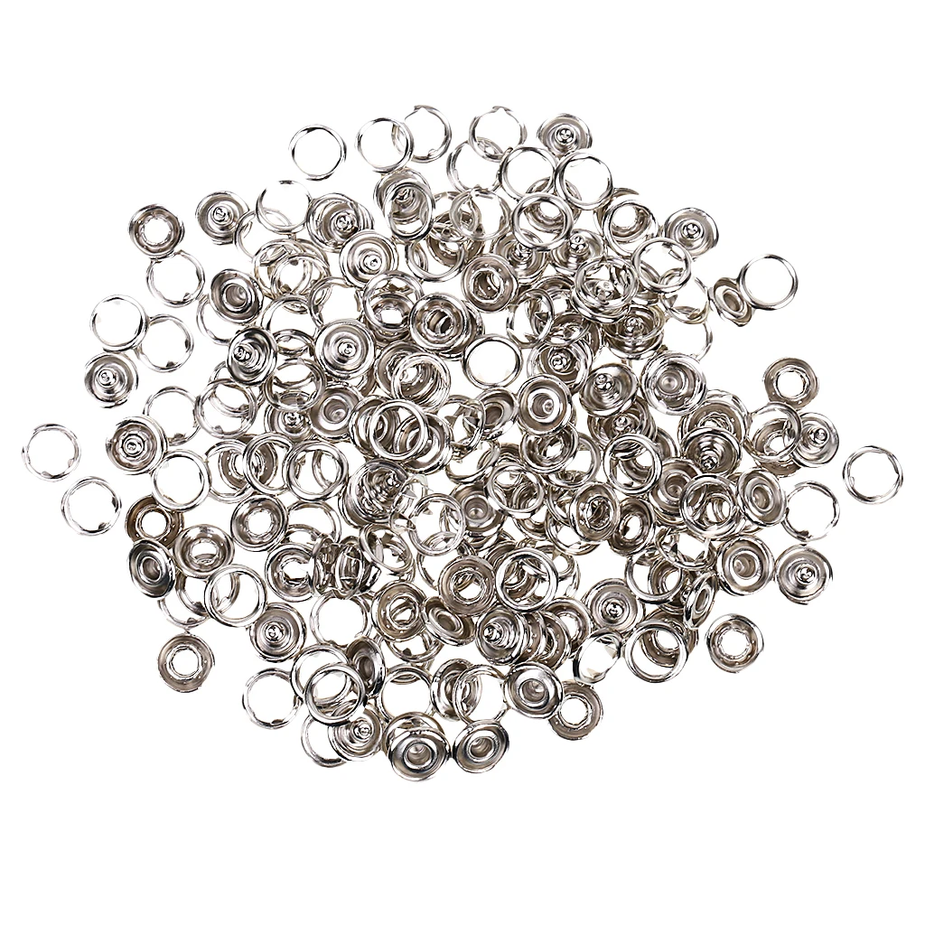

50 Sets Metal Press Snaps Fasteners Button Open Ring Rivet for Leather Clothes Baby Bibs Clips Craft Silver