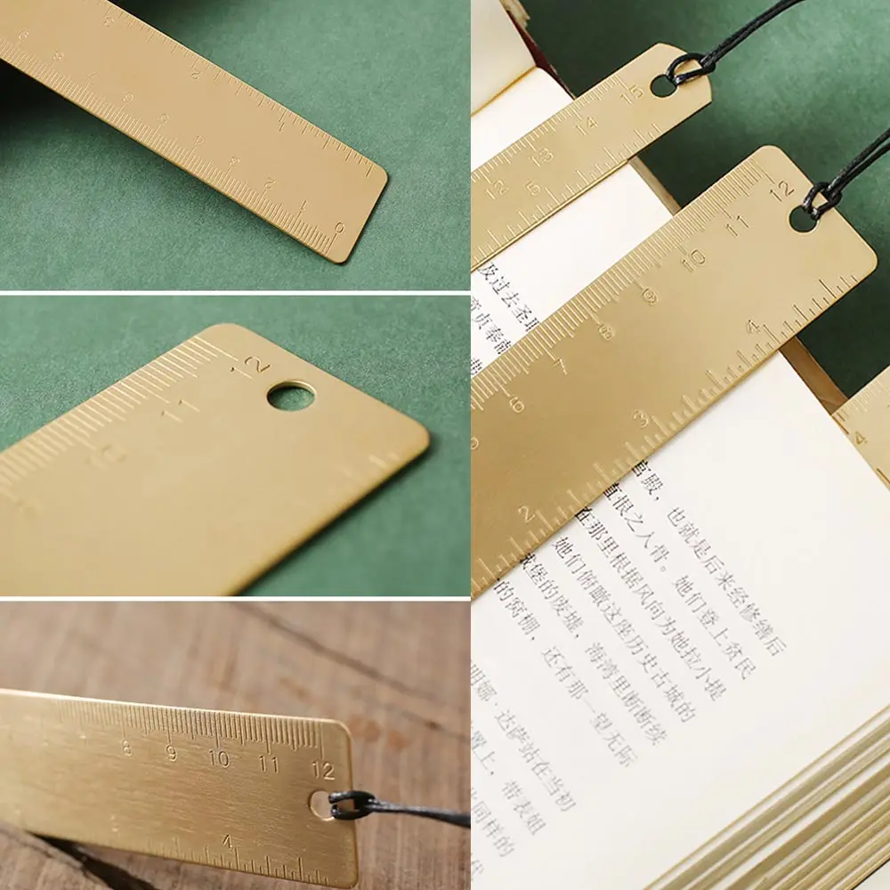 Vintage travel Brass Handy Straight scale Ruler 12cm Metal cute pure Copper Bookmark Dual Scales book mark marker for school office metal bookmark,bookmarks stationery supplies