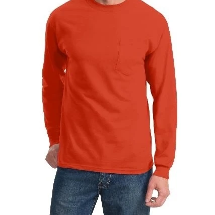 Port & Company PC61LSP Mens Long Sleeve Essential Pocket Tees Orange - Large (1)
