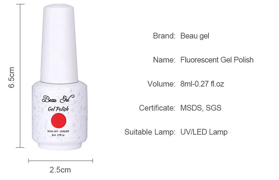 Beau гель 8 мл флуоресцентный неоновый Гель-лак для ногтей Vernis полуперманентный УФ-Гель-лак впитывающий Гель-лак для ногтей