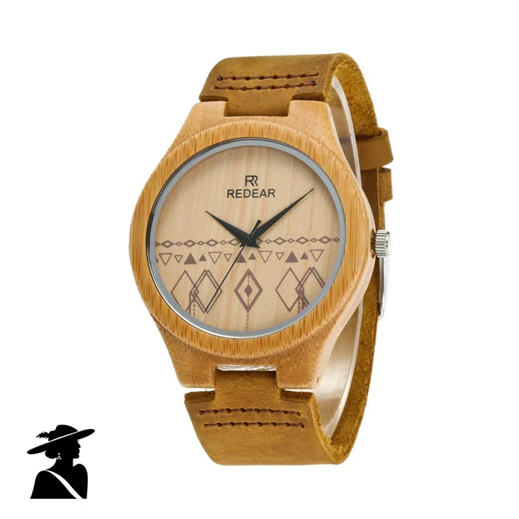 REDEAR Luxury Brand Couples Bamboo Carbide Watches Half Patterns Dial Face Famous Brand Quartz Watch - Цвет: Women