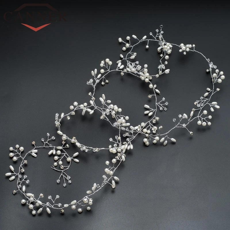 EINDOSER Mode Lange Kristall Simulierte Perle Haar Reben Stirnband Hochzeit Braut Haarband Tiara Schmuck FI