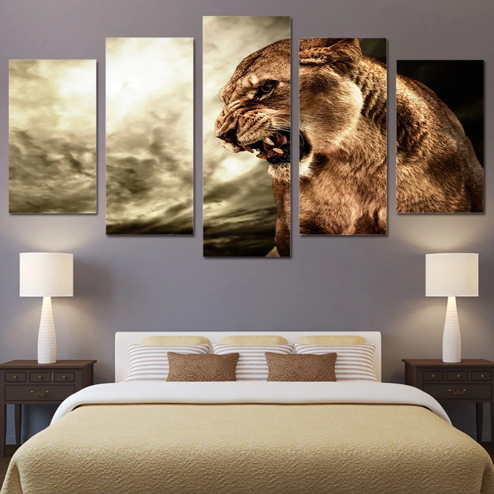 

Poster Framework Wall Art Modern Home Decoration 5 Panel Animal Tiger Living Room Canvas HD Print Modular Pictures Painting