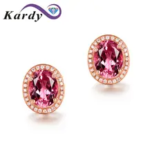 Best подарок моде розовый турмалин драгоценный камень 14 К Алмаз Свадебные Обручение вечерние модные Серьги-гвоздики комплект
