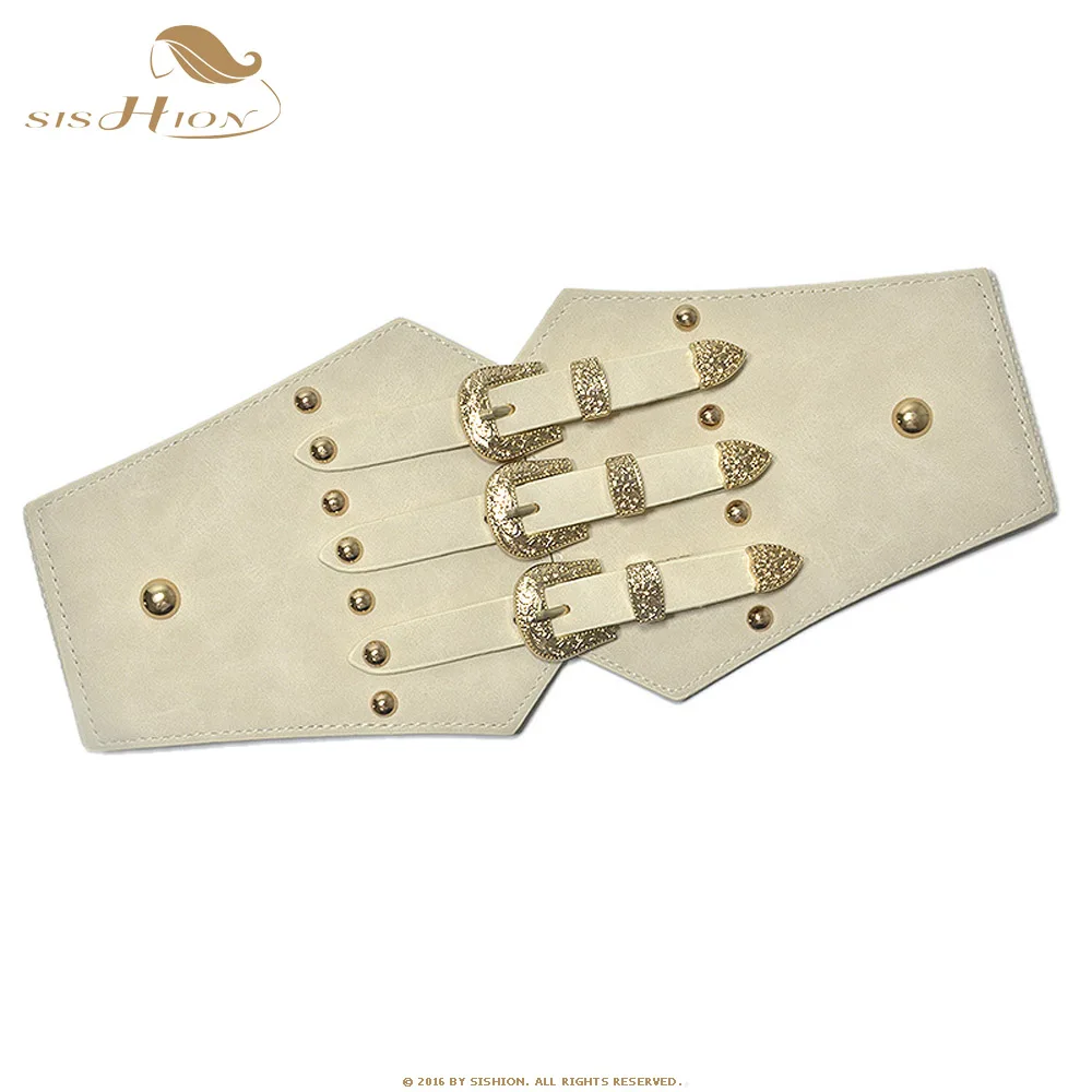 SISHION Vintage Elastic Cummerbunds Wide Belts For Women Dresses QY0247 Belt Faux Leather Belt Corset Brand Belt - Цвет: Beige