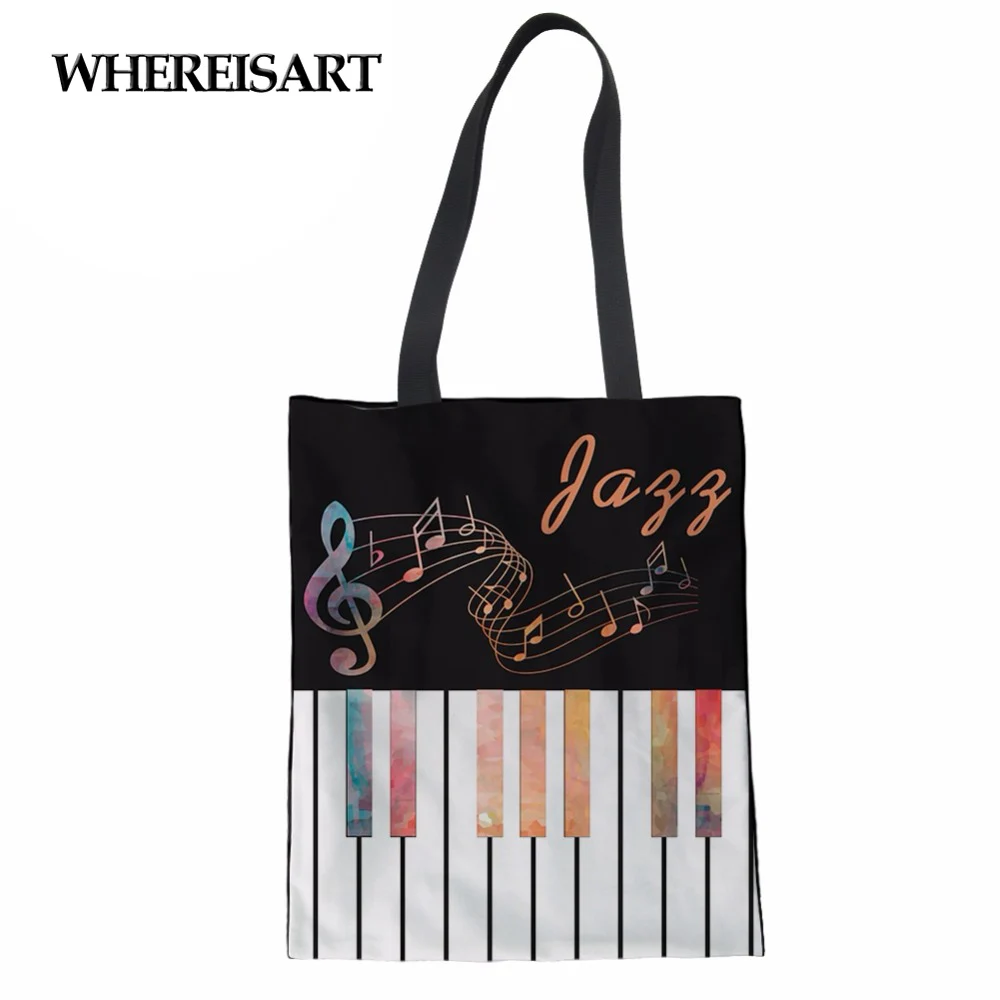 

WHEREISART Large Capacity Handbag Music Notes with Piano Keyboard Women Tote Shoulder Bags School Girls Storage Crossbody Bags