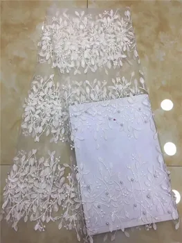 

Bridal Nigerian Wedding Lace Materials 3D Lace Fabric High Quality 2019 African Lace Fabric On Sale Beads Lace Fabric white