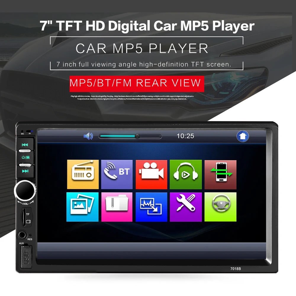 7018B 2DIN Car Radio BT Audio 7" HD Radio In Dash Touch Screen Stereo