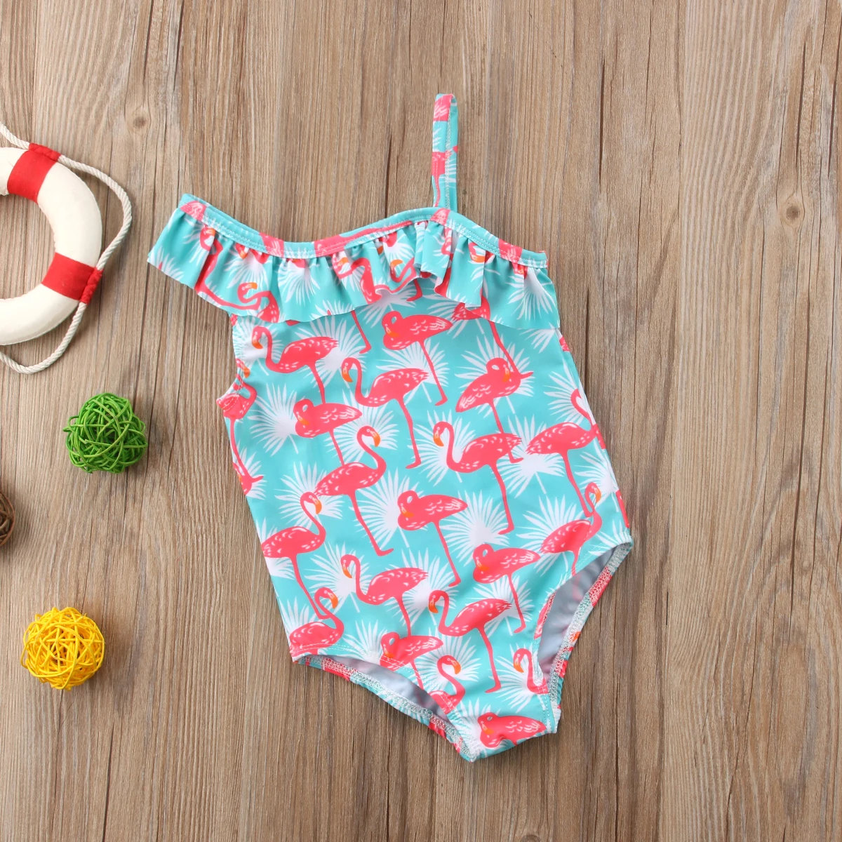 Одежда для малышей Детская одежда для девочек боди с изображениями Фламинго женский купальник ванный комплект пляжная одежда на одно плечо комбинезон с птицами
