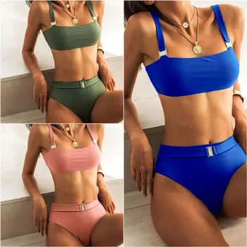 

Swimsuit Push Up Swim Swimwear For Women Biquine 2 Piece Bathing Suit Bikini Suits Swimsuits Pure Sexy Metal Buckle Belt High