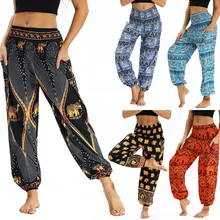 Pantalones holgados bohemios de moda para mujer, pantalones casuales estampados de viaje, Lounge, Festival, playa, cintura alta, pantalones, втаттатитититититити Droppship, 10 colores