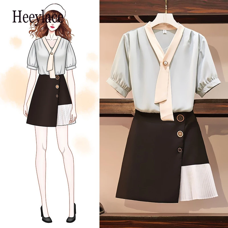 

High quality 2019 new fashion women's two piece set loose t-shirt blouse+ wide leg short pants 2 piece skirts set plus size 5XL