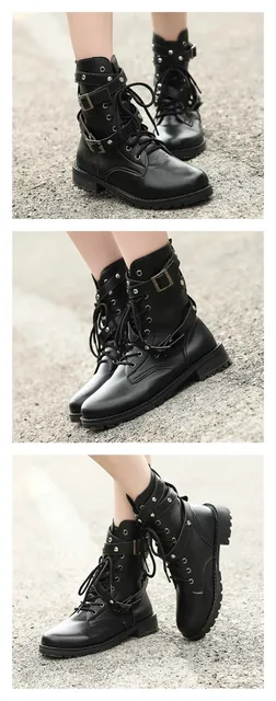 2019 New Buckle Winter Motorcycle Boots Women British Style Ankle Boots Gothic Punk Low Heel ankle Boot Women Shoe Plus Size 43 30 HTB1gfGlPFXXXXb6aXXXq6xXFXXXk_