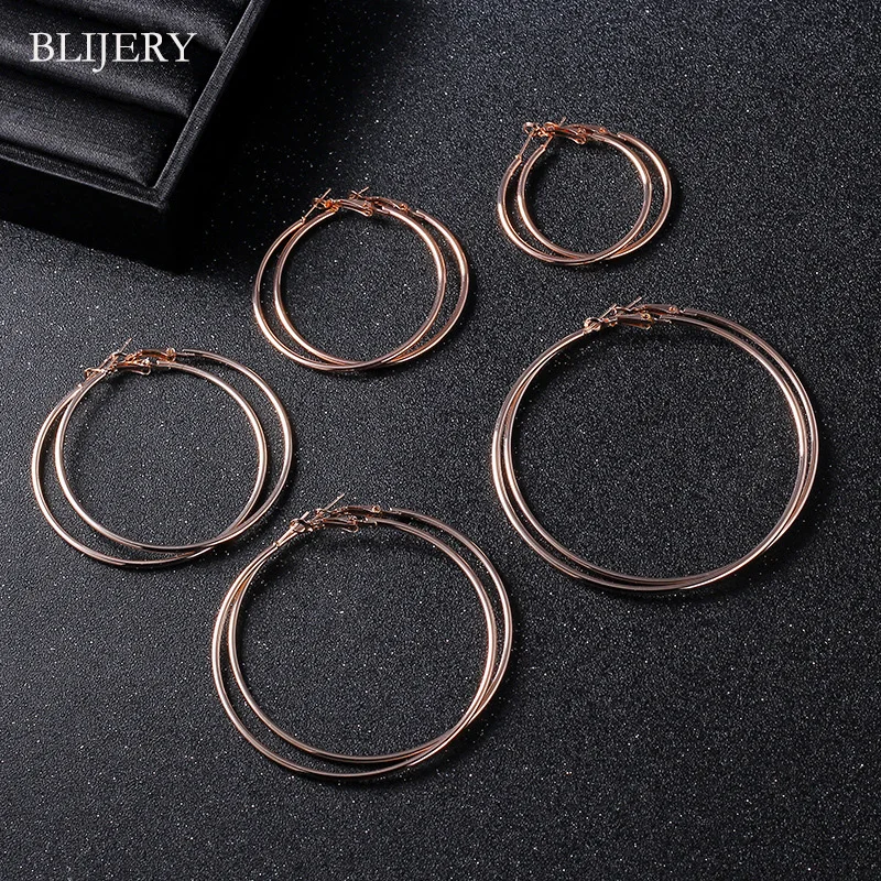

BLIJERY Rose Gold Color Big Hoop Earrings For Women Girls Fashion Jewelry Trendy Smooth Round Circle Earrings Basketball Brincos