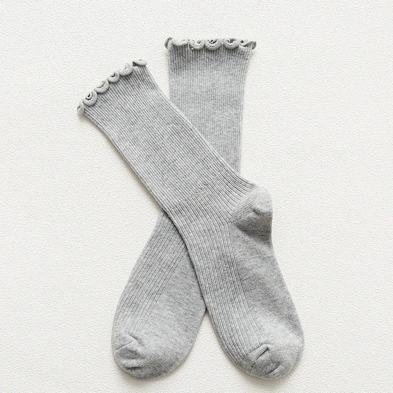 gray Socks Детские гетры для девочек одноцветные объемный край носки без пятки для девочек Школьные носки - Цвет: gray Socks