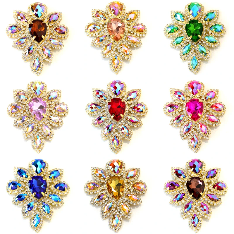 5.8*4.5cm Crystal AB GlassCrystal Rhinestones Applique Gold Base