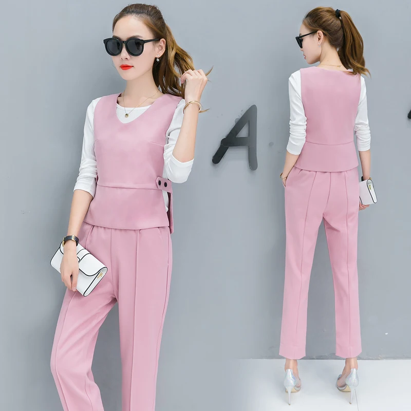Automne Tenue Nouveau Bureau Coreen Mode Femmes 3 Pieces Vetements Ensemble Slim Dame Tenue Design Qualite Costume Gilet T Shirt Pantalon Aliexpress
