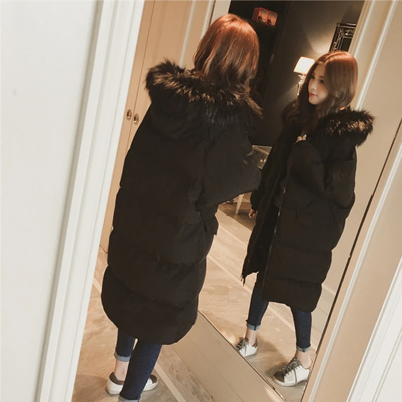 Vers Épaissie Parka Le Noir Slim Long Coton Dames Grand Fourrure D'hiver Manteau Femmes Veste blanc Bas pITxT8wqt