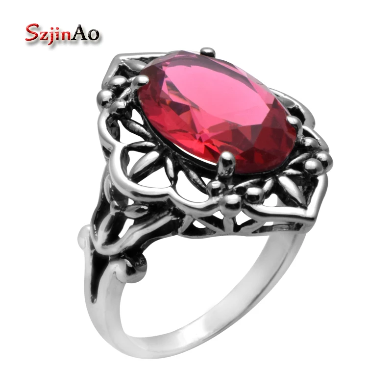 

Szjinao Fashion Bohemia Retro Style High Quality Jewelry Women Oval Red Ruby Rings 925 Sterling Silver Alibaba-express