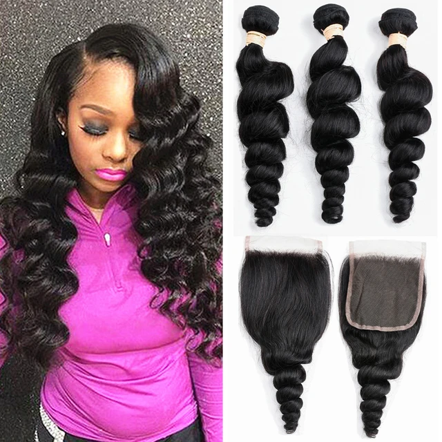 Brazilian Loose Wave Bundles With Closure 100 Human Hair Weave 2/3