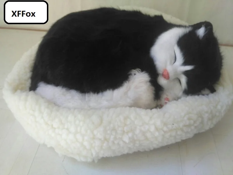 

new real life black&white cat model plastic&furs sleeping cat doll gift about 26x17cm xf1104