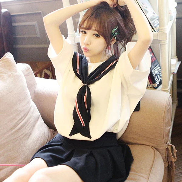 2017 Новый 2-Pieces белый черный рубашка + юбка японская школьная форма s милый моряк костюм студенческое платье Корейская школьная форма