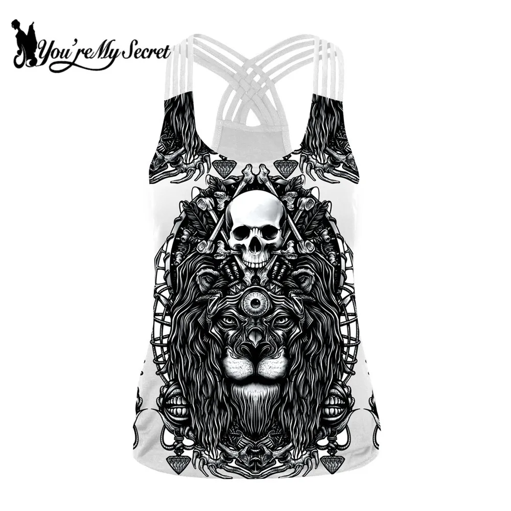 

[You're My Secret] New Fashion Gothic Style Lion Sling Top Skull Women Tank Tops Sexy Summer Sleeveless Vest Top Streetware