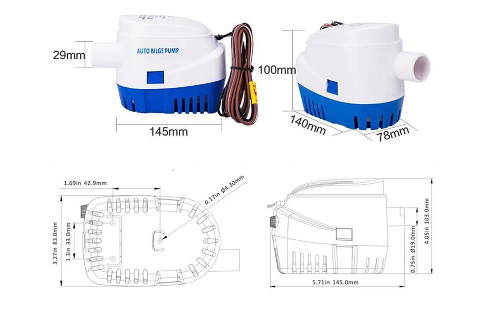 DC 12 V/24 V 1200/1100GPH Автоматический Трюмный насос, водяного насоса для погружной лодки, электрический насос для лодок. Трюмный насос 12v