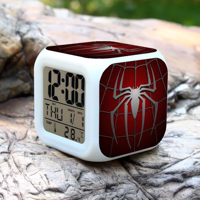 Superhero Spider Man Alarm Clocks,LED Color changing Spider Man Alarm