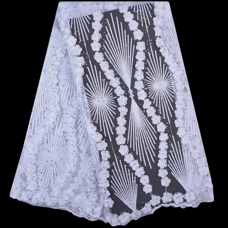 

French white stones Lace Fabric 2018 Latest African Mesh Tulle Lace Fabric 5Y Nigerian Lace Fabric High Quality 999