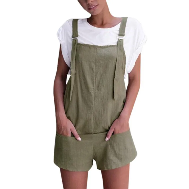 

KANCOOLD Jumpsuit body for women Elastic Waist Overalls for women Dungarees Linen Pockets Rompers Playsuit Shorts Pants PJUNO9