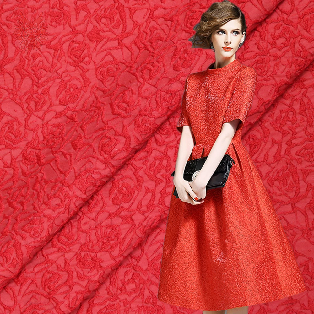 

Hot sale! Luxury red black 3D convex floral jacquard brocade fabric for dress coat tissue fabric cloth tela tejido SP3921