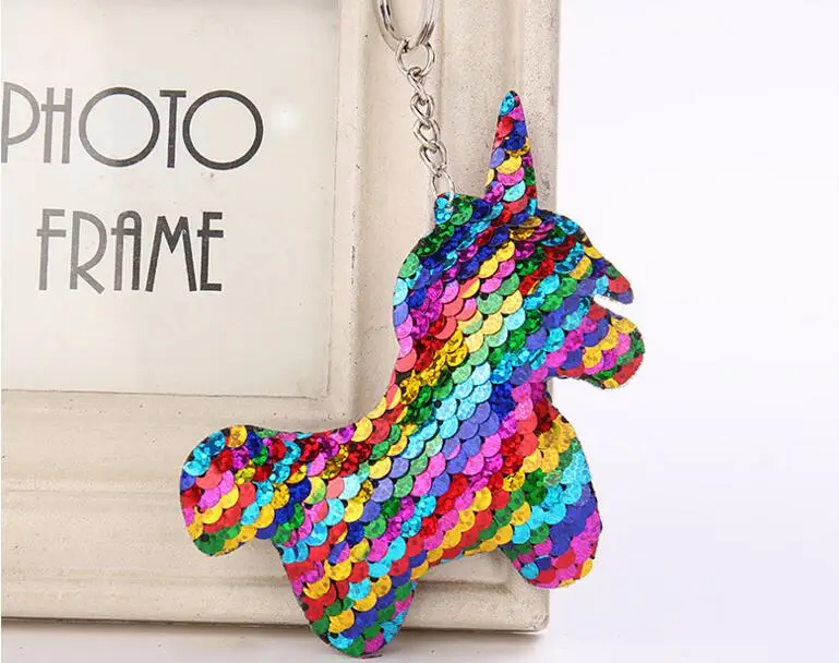 

Cute Unicorn Sequin Pom Pom Key Pendant Colorful Stuffed Unicorn Doll Kids Action Toy for Girls Bag Hang Pendant Key Chain