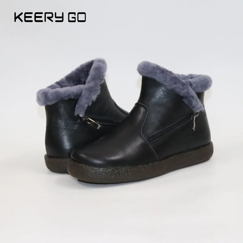 

New high-end leather + wool leather boots boots warm soft and comfortable one Women's wool shoes