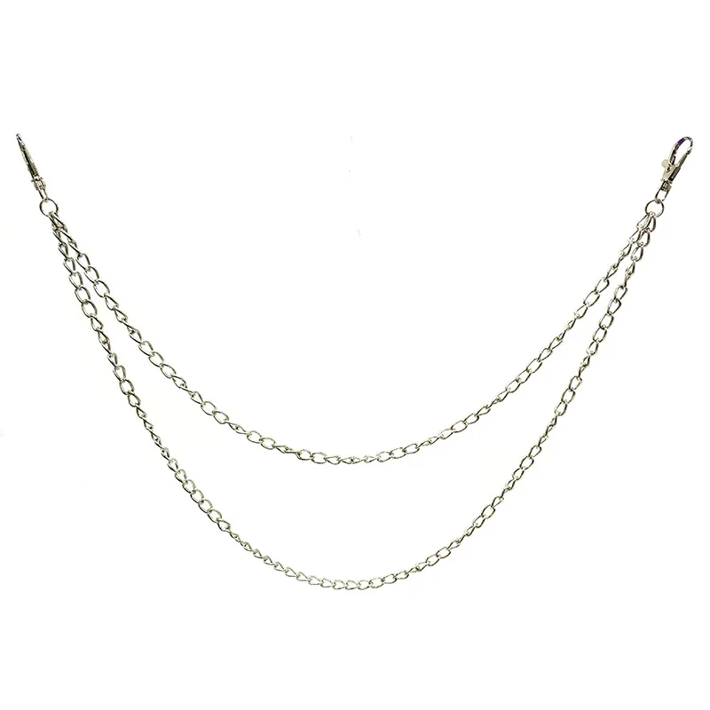 

Hip Hop Men Silver Metal Wallet Chain Jeans 2 Layers Trousers KeyChain Biker 2 Strands Key Chain Dance Pant Portachiavi