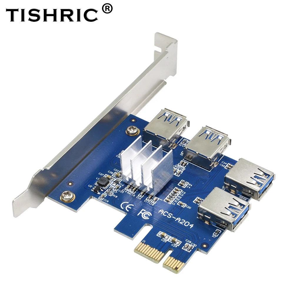 TISHRIC 2018 Горячая PCIE PCI E Express Riser Card от 1 до 4 USB 3 0 слот мультипликатор концентратор