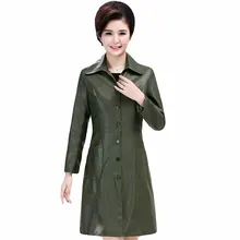 Осень Зима Новая мода тонкий черный PU длинный рукав отложной воротник кожа длинный плюс Размер 6XL пальто женская одежда QH0502